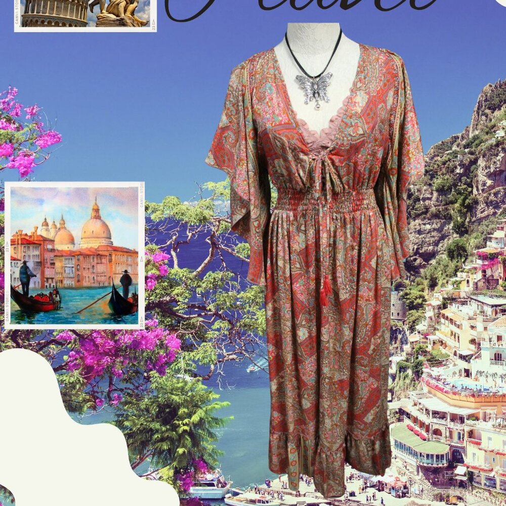 Bohemian Butterfly Sleeve Paisley Long Dress